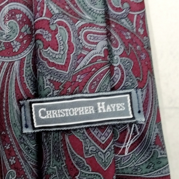 Paisley Tie Necktie Christopher Hayes Silk Burgundy Gray Made In Italy Formal - Picture 2 of 8